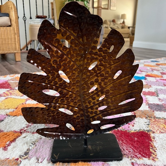 Vintage Bronze Brass Metal Monstera Leaf Decor Accent - Picture 6 of 6